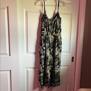 No Boundaries Green and Black Leaf Jumpsuit